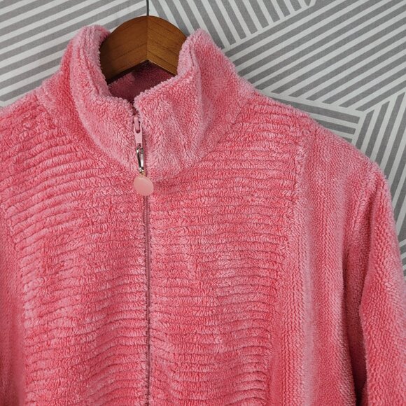 Vintage Chenille Robe House Coat Plus 1X Pockets Warm Winter Pink 1/2 Zip Long - Picture 4 of 7